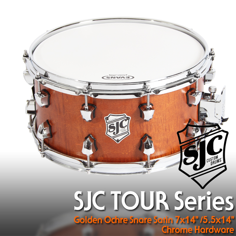 SJC Tour Series Snare Golden Ochre Satin with Chrome Hardware 14x7&quot;