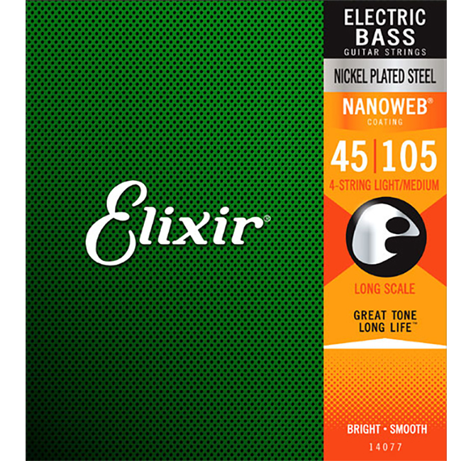 [공식수입정품] Elixir Bass NANOWEB Light/Medium 4현 (045-105) 14077 엘릭서 나노웹 베이스기타줄