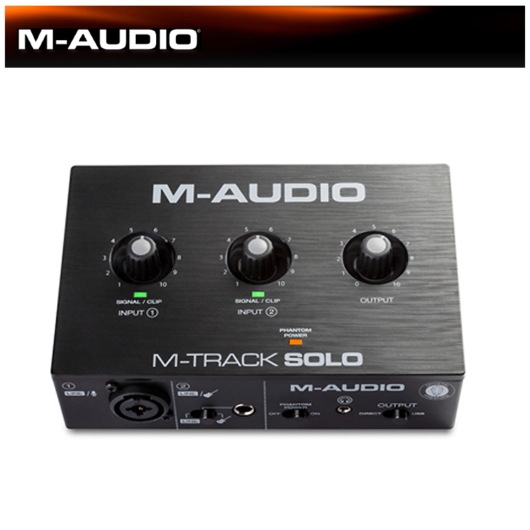 M-Audio M-Track Solo USB Audio Interface / 1개의 Crystal 프리앰프, 팬텀 파워와 인스트루먼트 인풋 가진 48kHz, 2채널 USB 오디오 인터페이스