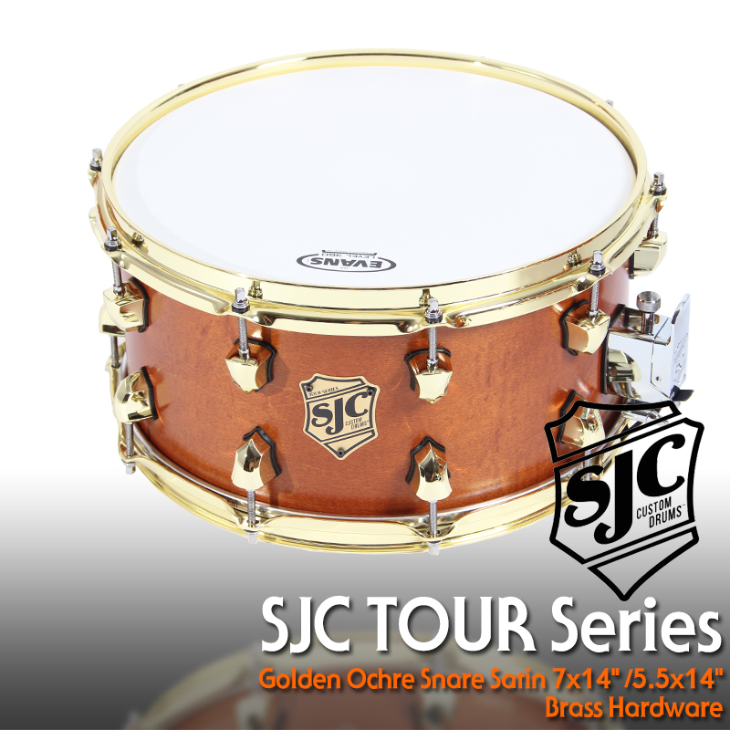 SJC Tour Series Snare Golden Ochre Satin with Brass Hardware 14x7&quot;
